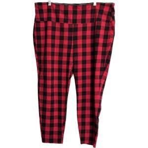 INTRO. LOVE THE FIT Womens Size 3X Red/Black Plaid Tapered Leg Pull On Leggings